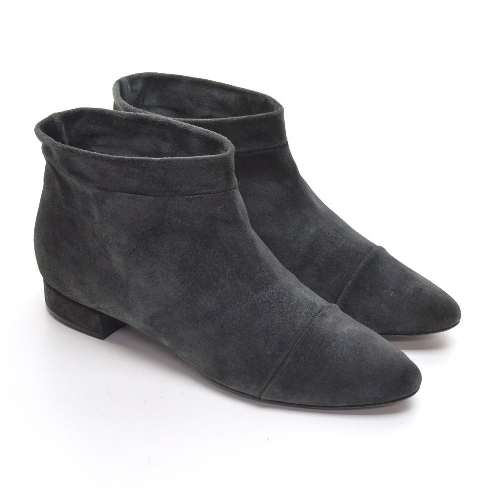 Nina Ricci Gray Suede Pull On Cap Toe Flat Booties 39.5